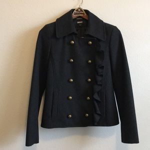 DKNY Wool Peacoat Jacket w/ Ruffled Closure
